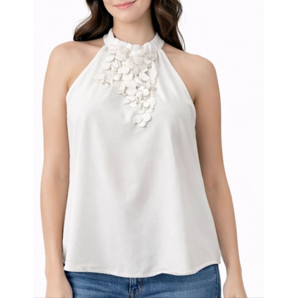 White House Black Market white pedal neck halter top size small